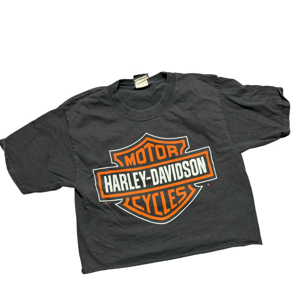 Vintage Harley-Davidson Cropped T-Shirt Women Small Black Vintage Biker Rock